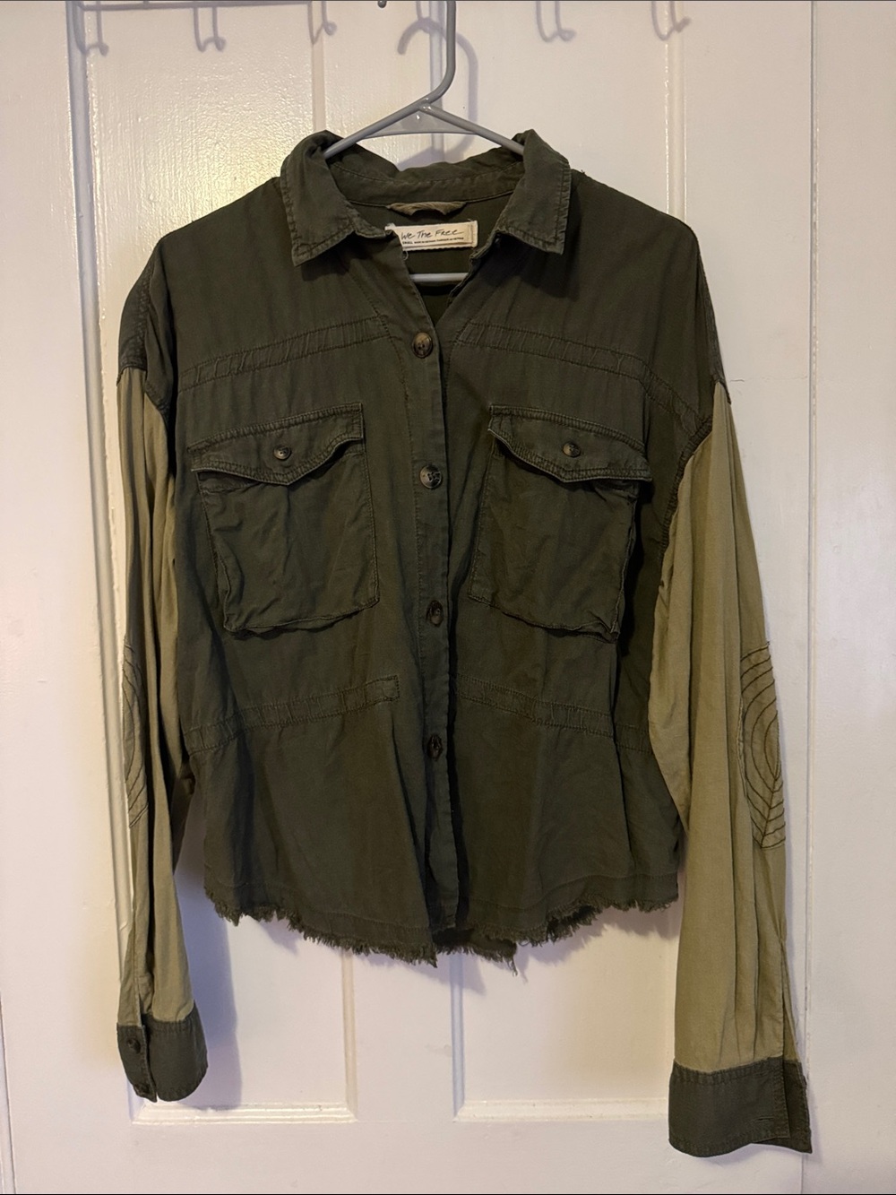 Free People Two-Tone Olive Utility Jacket